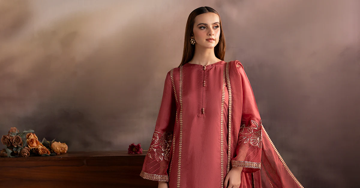 Maria-B Piece Embroidered Tassel Silk Suit